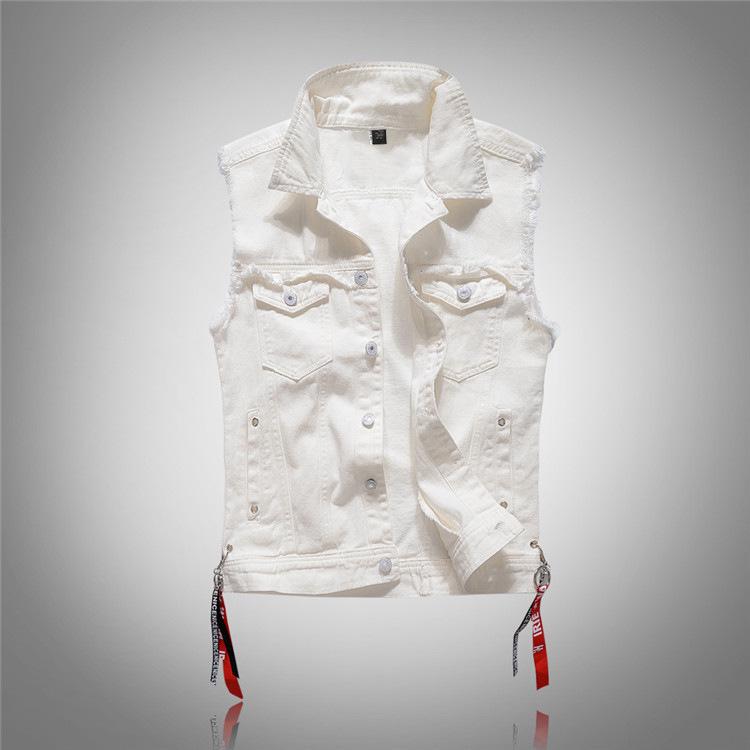 

Stylish Korean Plus Size Men s Printed Denim Vest with Flowing Sleeves XL белый