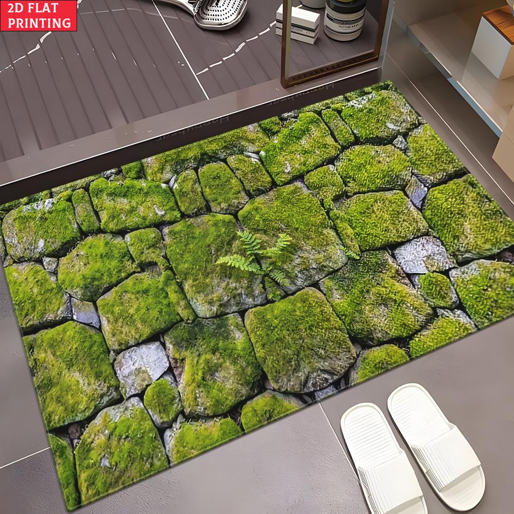 

HD Printed Moss Stone Wall Doormat Non-Slip Velvet Bath Rug Machine Washable for Bathroom Kitchen Living Room 40x60cm