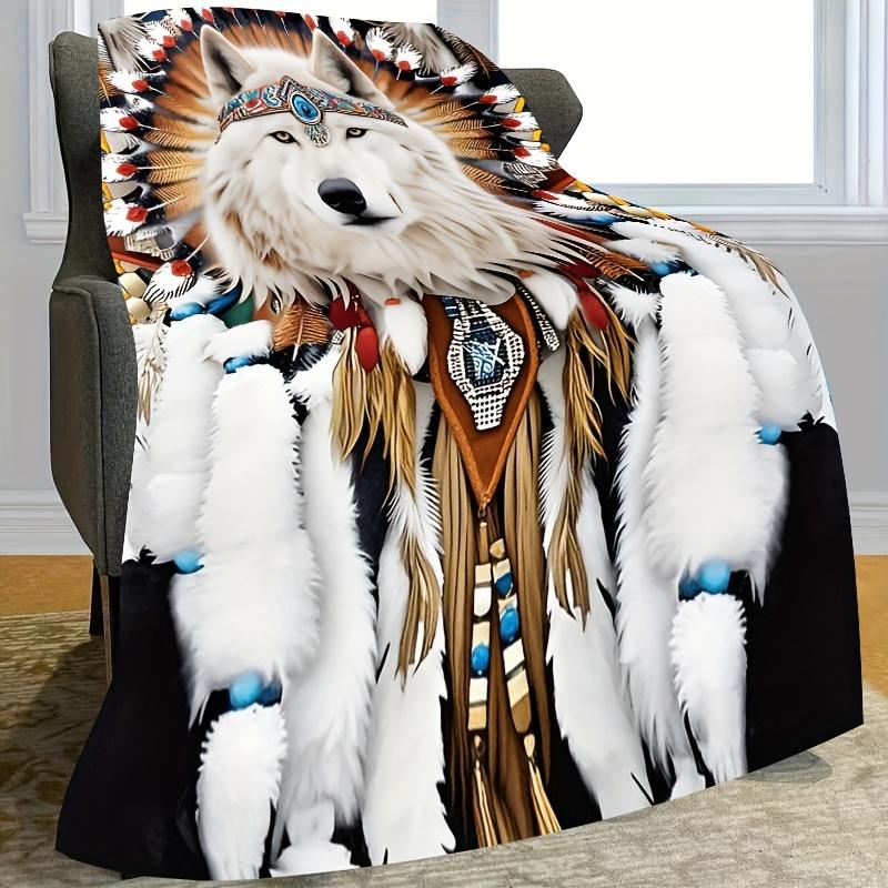 Contemporary Style Wolf Totem Throw Blanket - Hypoallergenic Flannel All-Season Multipurpose Bedding With Digital Print