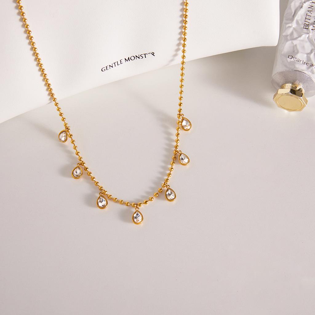 Fashion Teardrop-shaped White Cubic Zirconia Pendant Necklace 18 K Pvd Plated Statement Collar Necklace Jewelry Gift