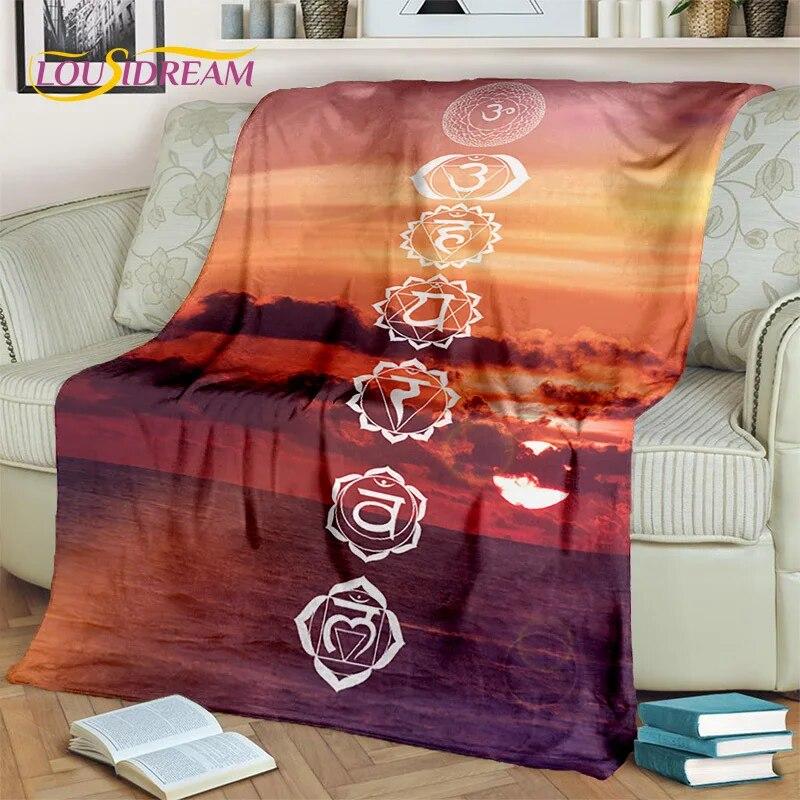 Rainbow 7 Chakra Yoga Meditation Blanket,Flannel Throw Blanket for Home Bedroom Bed Sofa Picnic Office Hiking Leisure Nap Cover