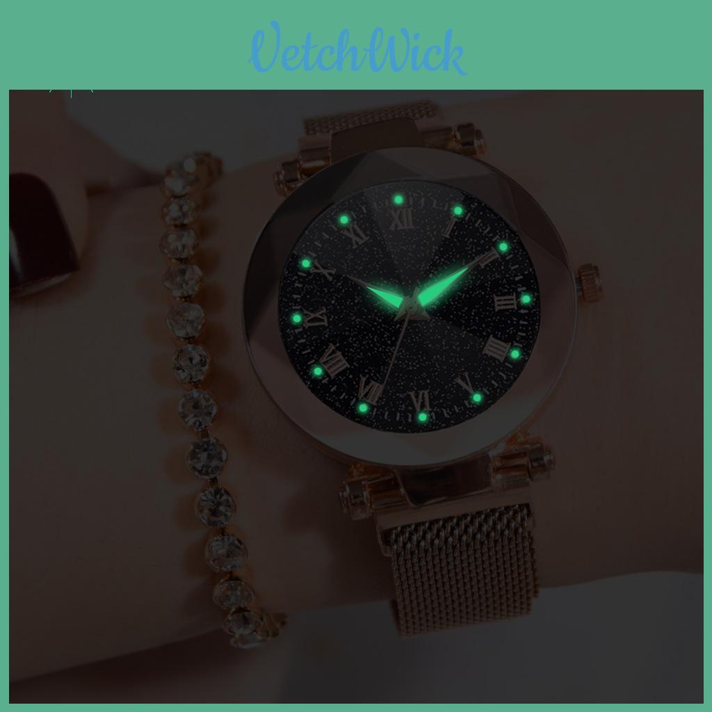 Montre Élégante pour Femmes Ciel Étoilé Lumineuse avec Chiffres Romains et Boucle Magnétique