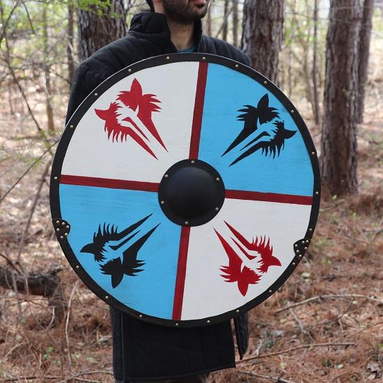 Fang of Ragnarok Wooden Fenrir Gokstad Shield – Handmade Functional Wolf Costume Reenactment Norse Viking Warrior Crest Shield