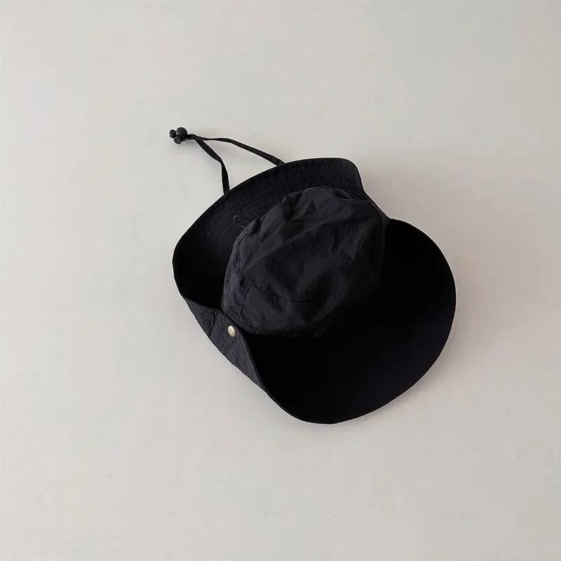 Summer Quick Dry Kids Bucket Hat Solid Color Boys Girls Fisherman Hats For Children Drawstring Outdoor Beach Panama Sun Cap