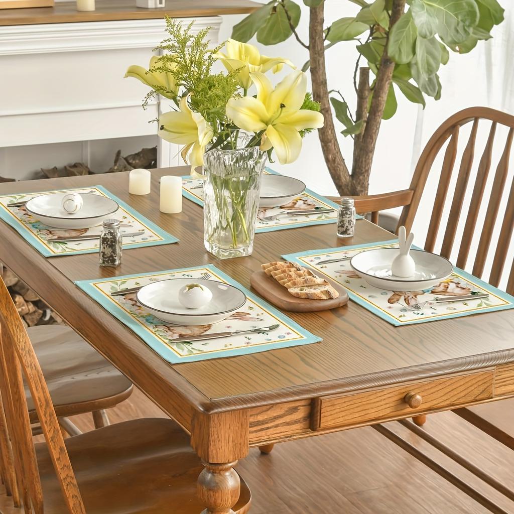 12x18 Inch Spring Table Mats for Outdoor Home Party Kitchen Dining Decor 4pcs Bunny Rabbit Egg Floral Easter Placemats Set of 4
