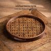 Classic Walnut Wood Round Tea Tray with Integrated Storage