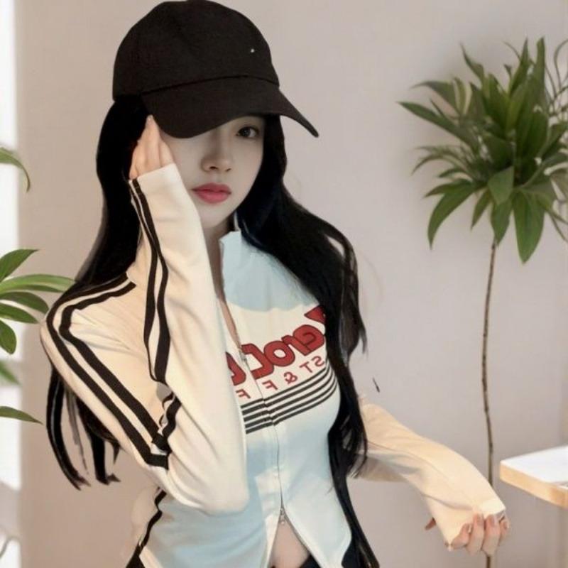Girls Y2K Tops Workout Cycling T-shirts Zipper Long Sleeve Fashion Club Wear Sexy Women's T-shirts Sports Tees