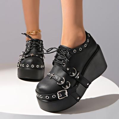 Large Size Punk Rock Chick Sweet Cool Thick Heel Leather Shoes Women's New 2026 Platform Retro Single Shoes Rubber Sole