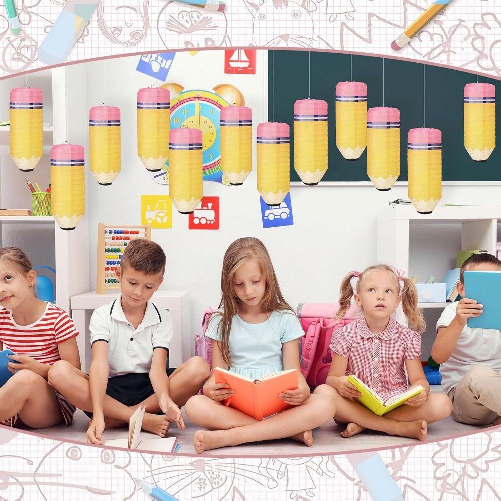 3pcs Portable Pencil Paper Lantern Back To School Season Hanging Lantern Home Decor