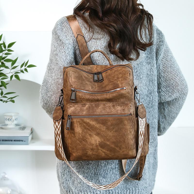 Vintage Soft Leather Backpack Women's Large Capacity Multi-use Shoulder Bag