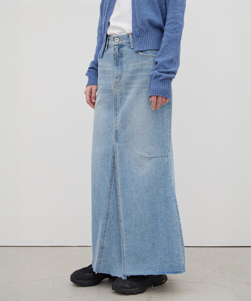 Leuba Front Slit Denim Maxi Skirt - Light Blue
