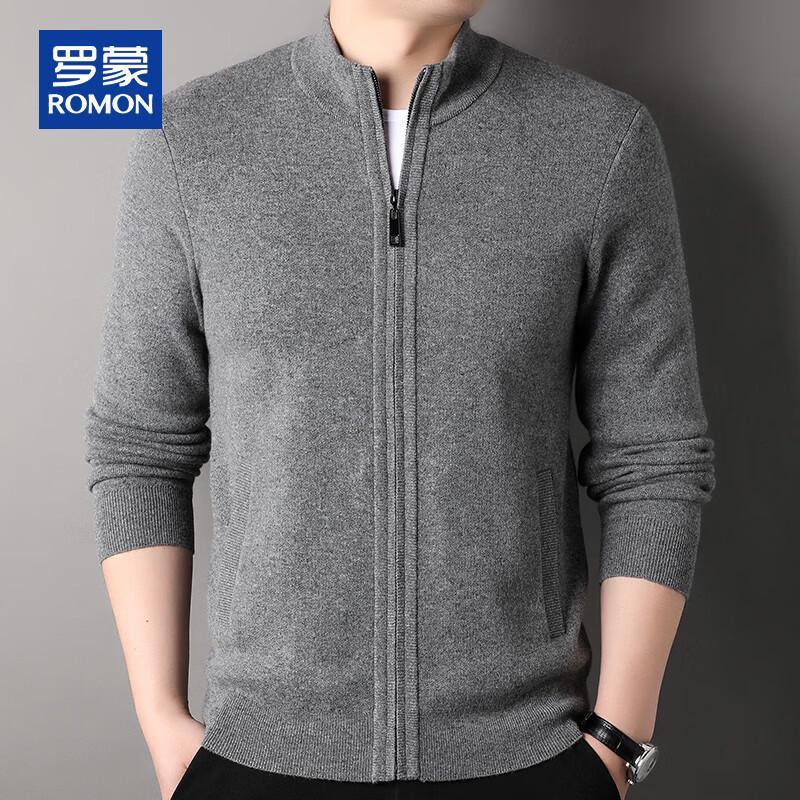ROMON Men's 100% Cashmere Thickened Mock Neck Cardigan