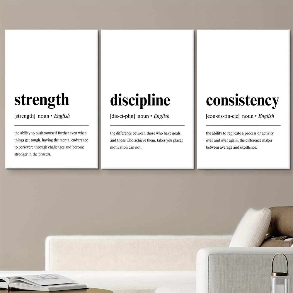 

3PC, Definition of Strength Canvas Decorative Painting Inspirational Quotes Home Office Living Room Wall Decoration Modern Font (as the picture,20x30cm No Frame)