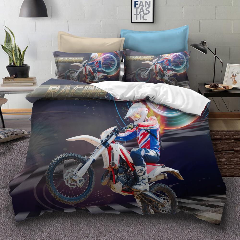 Printed Cool Motorcycle Bedding Set Mountain Bike Duvet Cover Set Pillowcases For Boy Super Soft Soft Comfortable Cover Bed RT85