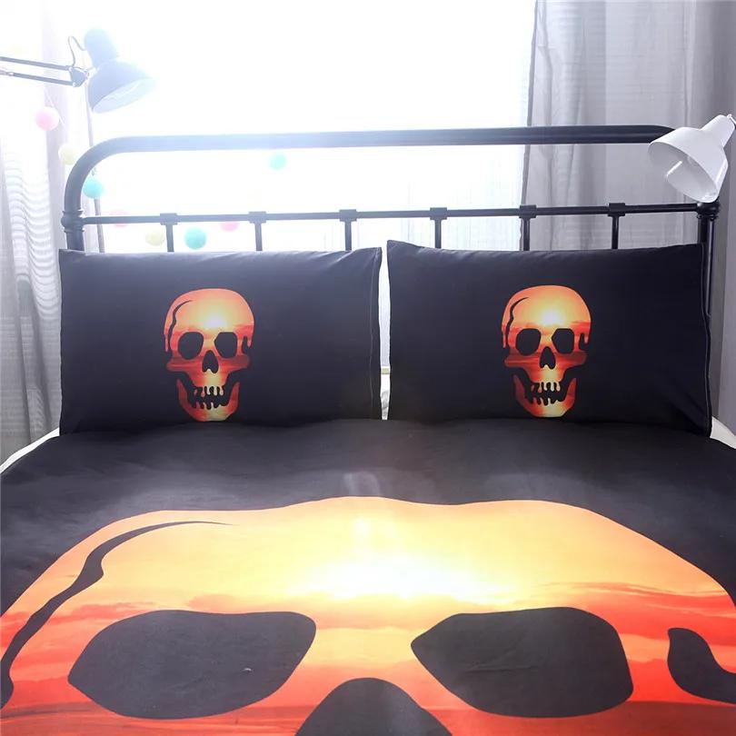 Comforter 100% Polyester S 3Pcs Halloween Gift Bones Bedding Set Black Horror Mischief Halloween Skull Bed Comforter