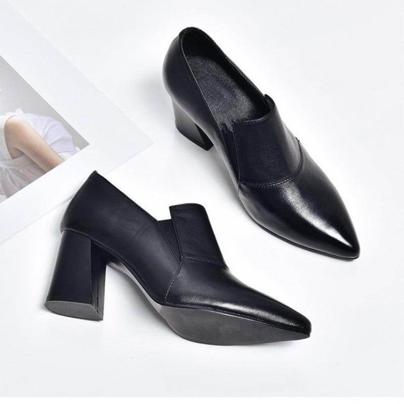 Fashion Fashion Block Heel Slip-on Non-Slip Wear-Resistant Single Shoes Autumn New Pointed Toe Deep Mouth High Heels