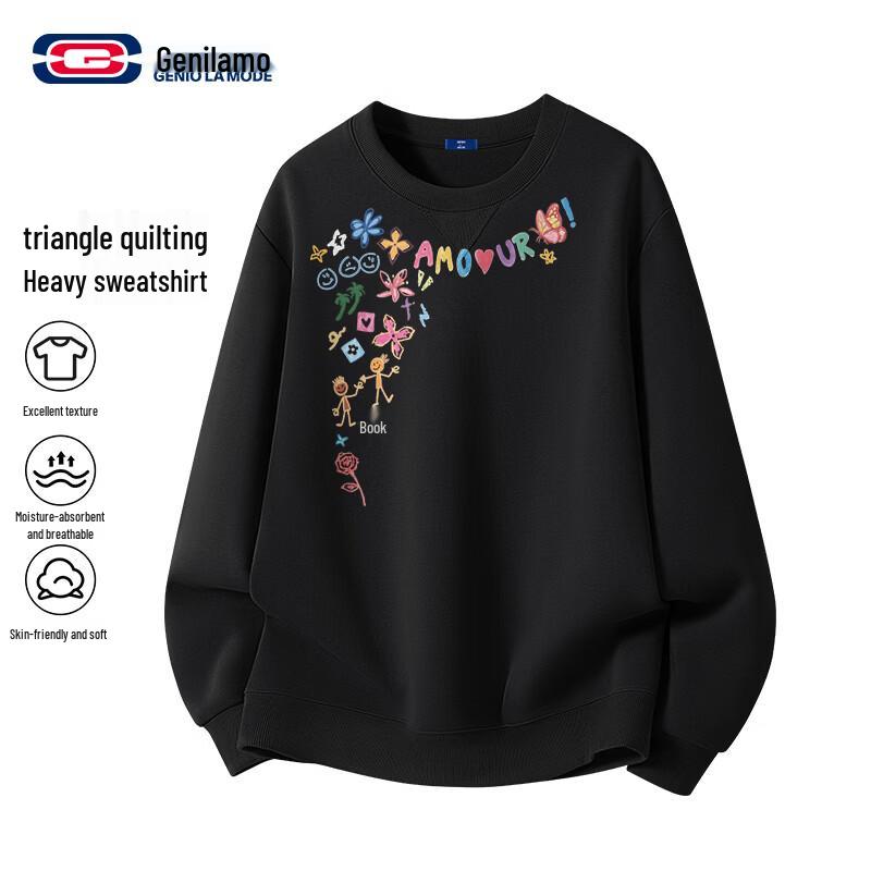 GENIOLAMODE Men s Heavyweight Loose Fit Round Neck Sweatshirt 2XL