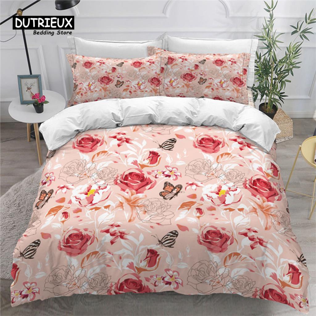 Colorful Butterfly And Floral Duvet Cover Set King Size Butterflies Theme Bedding Set For Kids Girls Comforter Cover Pillowcases