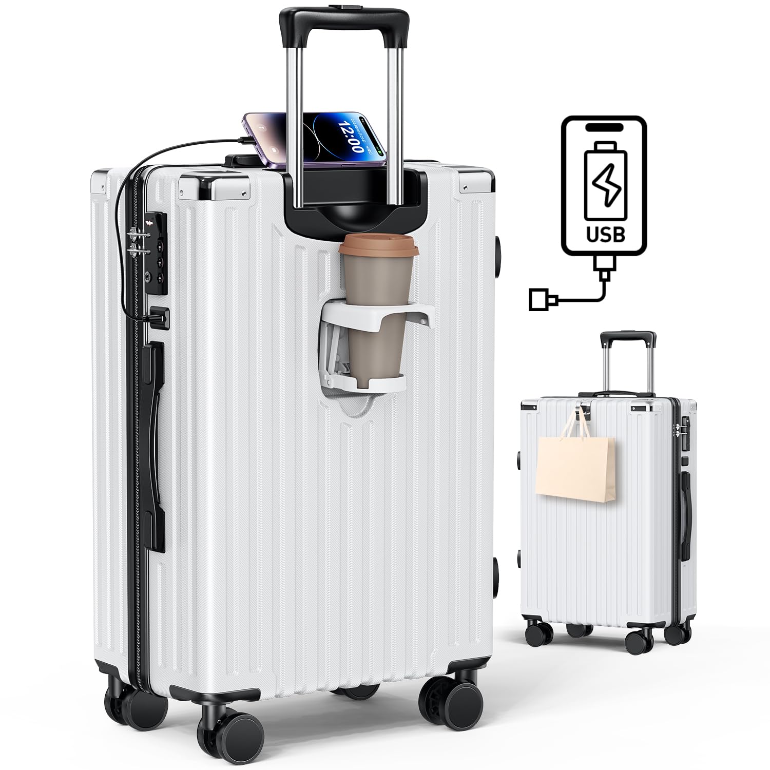 

Carry Carry Двойной Чехол для сотового телефона 360 градусов TSA Молния Business Business S [LAZARA] Чемодан, Ручная кладь, Ультралегкий, Чехол, Большой, белый