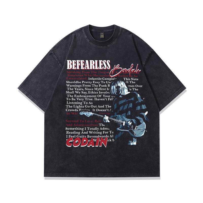 High Street Vintage Washed Vintage T-Shirt American Vintage Band Print Large Version Short Sleeve T-Shirt Men And Women