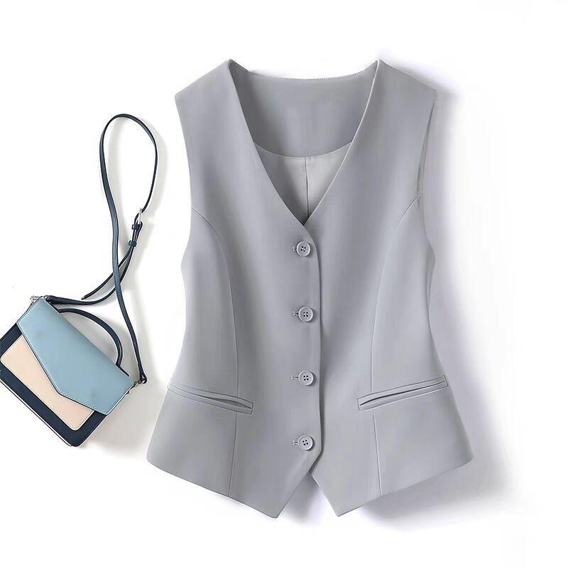 Fashion Spring Vest Women Short Sleeveless Blazer Slim Waistcoat Casual Solid Color