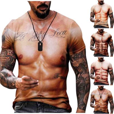 Men's Short Sleeve Muscle 3d T-shirt Abdominal Muscle Casual Pullover Short Sleeve Top