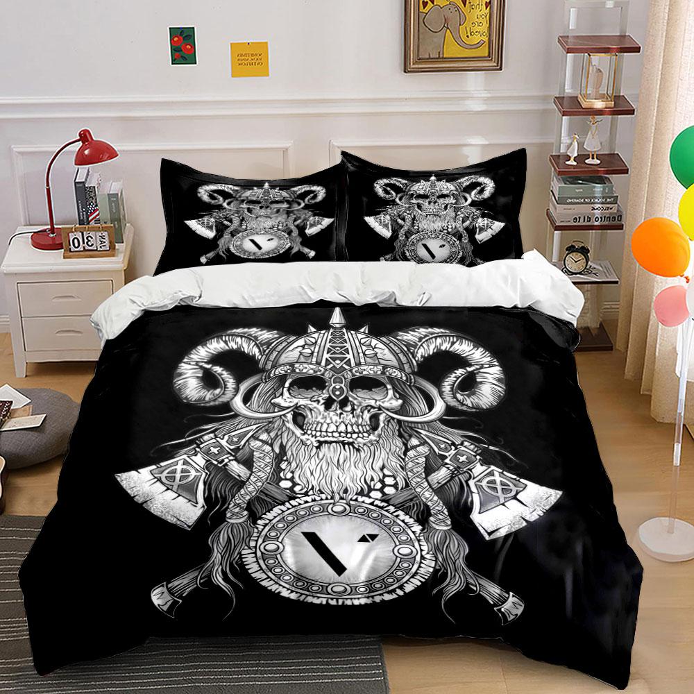 Skull, Viking helmet, axes. Bedding sets Duvet cover sets Duvet covers Pillowcases(1 * Duvet Cover 2 * Pillowcases without duvet insert) 135x200cm
