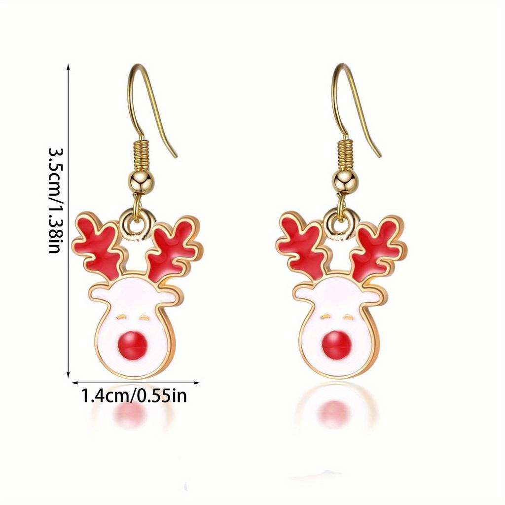 Ladies' Christmas Reindeer Earrings - Elegant Zinc Alloy Red-nosed Reindeer Drop Earrings, Festive Jewellery, Christmas Party Accessory Gift - 1 Pair