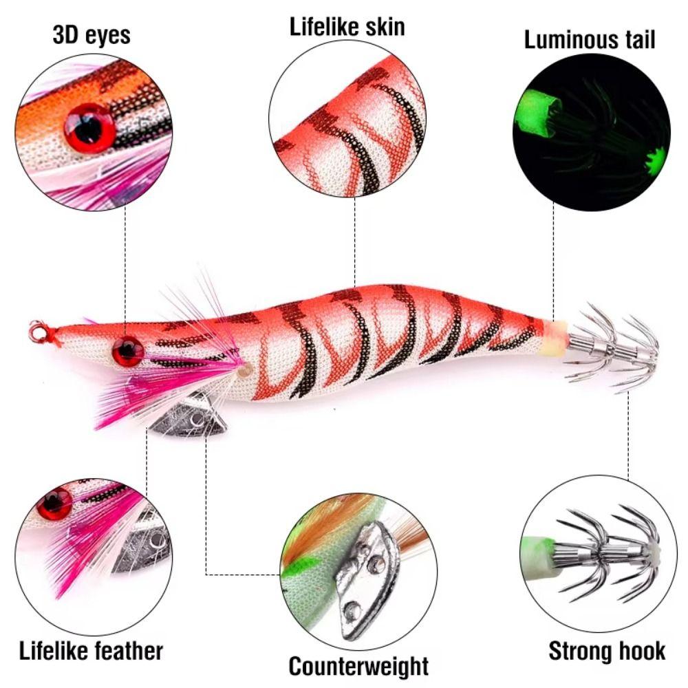 5Pcs 3D Eyes Luminous Squid Fishing Lure Durable Artificial Squid Jig Hook  Saltwater Fishing