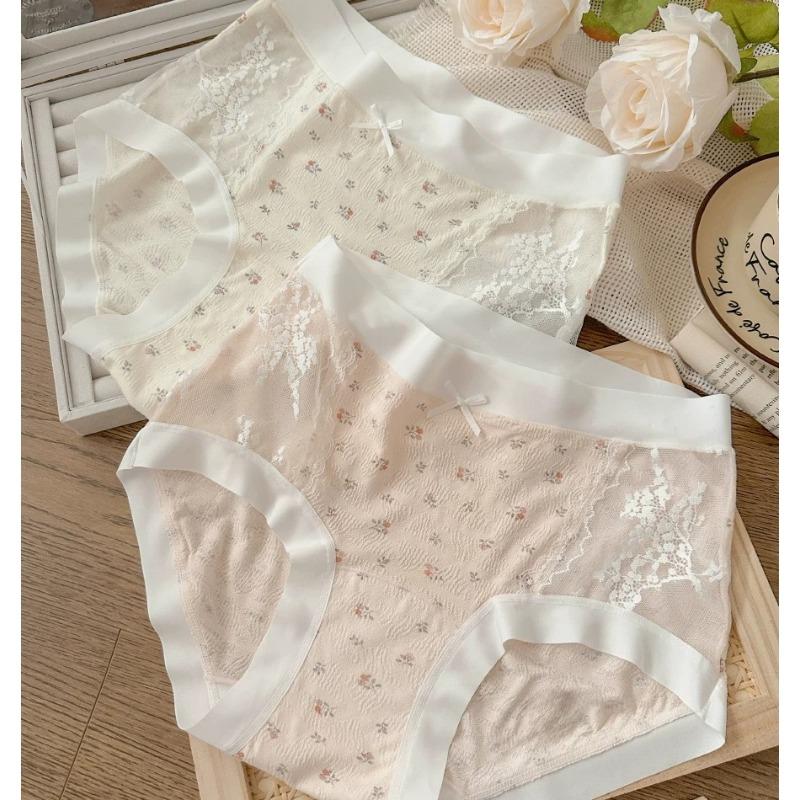 Sexy High Waist Cotton Gusset Lace Panties for Women Plus Size with Antibacterial