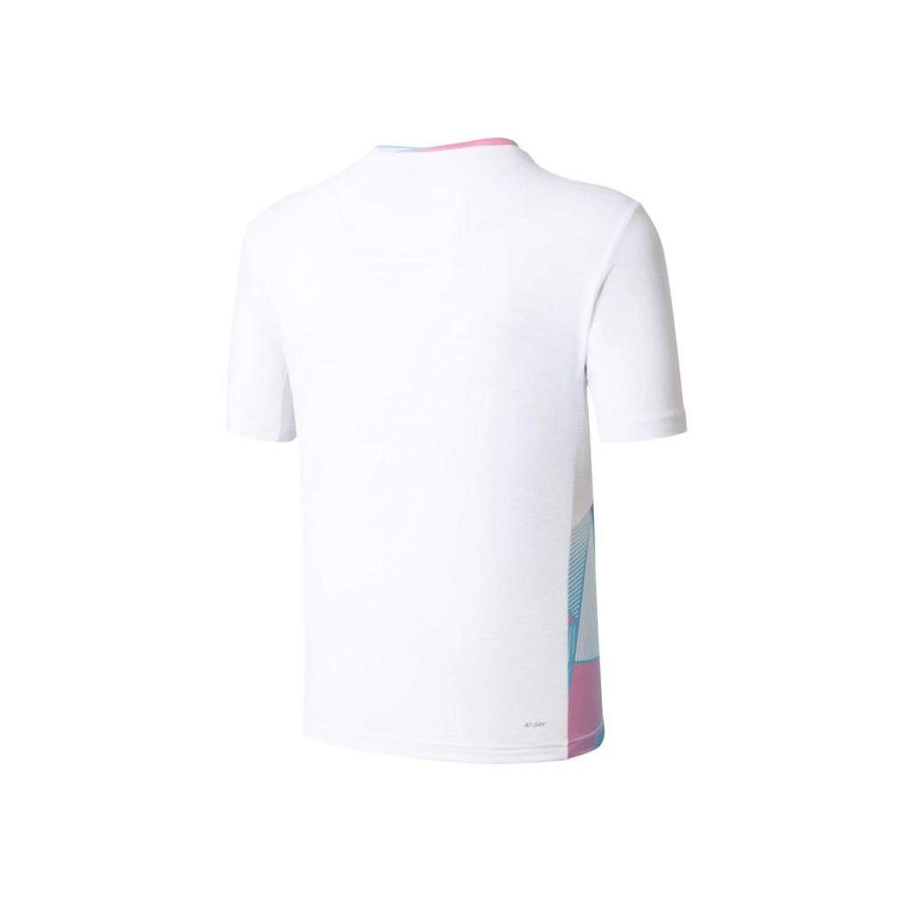 Li-Ning Color Block V-Neck Sports Competition Short Sleeve T-Shirt Unisex Tops Standard-White AAYU127-2