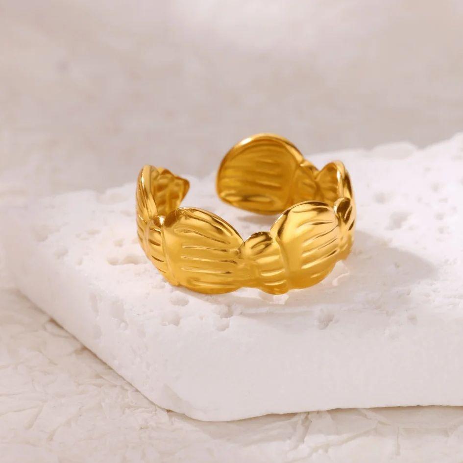 Anneaux Grecques en Acier Inoxydable Plaqué Or 18K Anti-Décoloration Anneau Ouvert pour Femmes Fête Zircon Accessoires Minimalistes Cadeaux 2025