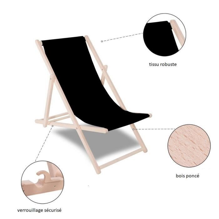 Transat de Jardin - SPRINGOS - Chaise longue pliante - Réglable 3 positions - Résistant aux UV - Peu encombrant