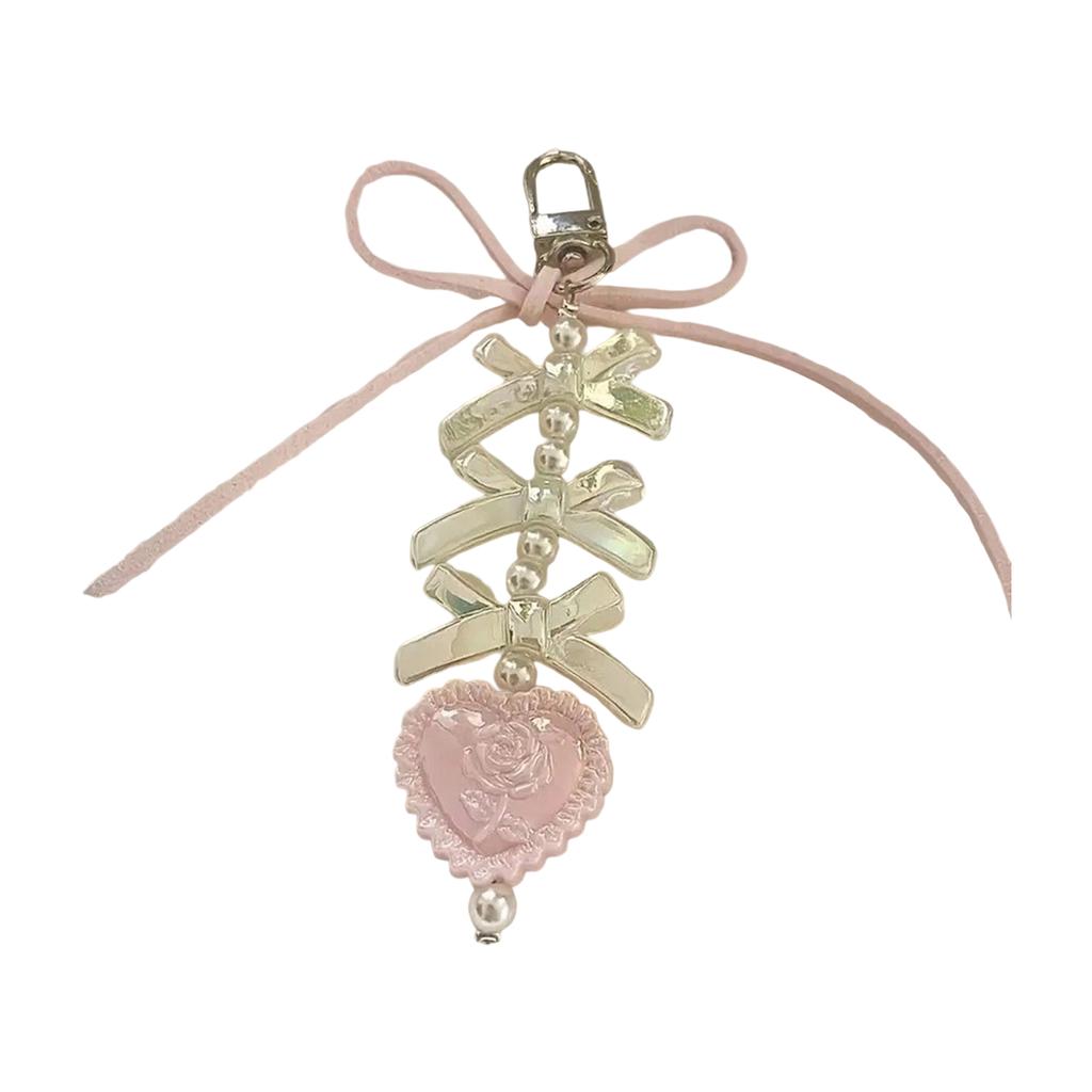Vintage Bowknot and Heart Keychain Trendy Key Holder Stylish Bag Charm Ornament for Fashion Enthusiasts and Gift Seekers