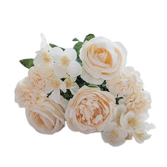 Artificial Rose Bouquet Realistic Fake Silk Flower with Green Leaves Home Wedding Party Table Centerpiece Indoor Outdoor Faux Bloom Decoration