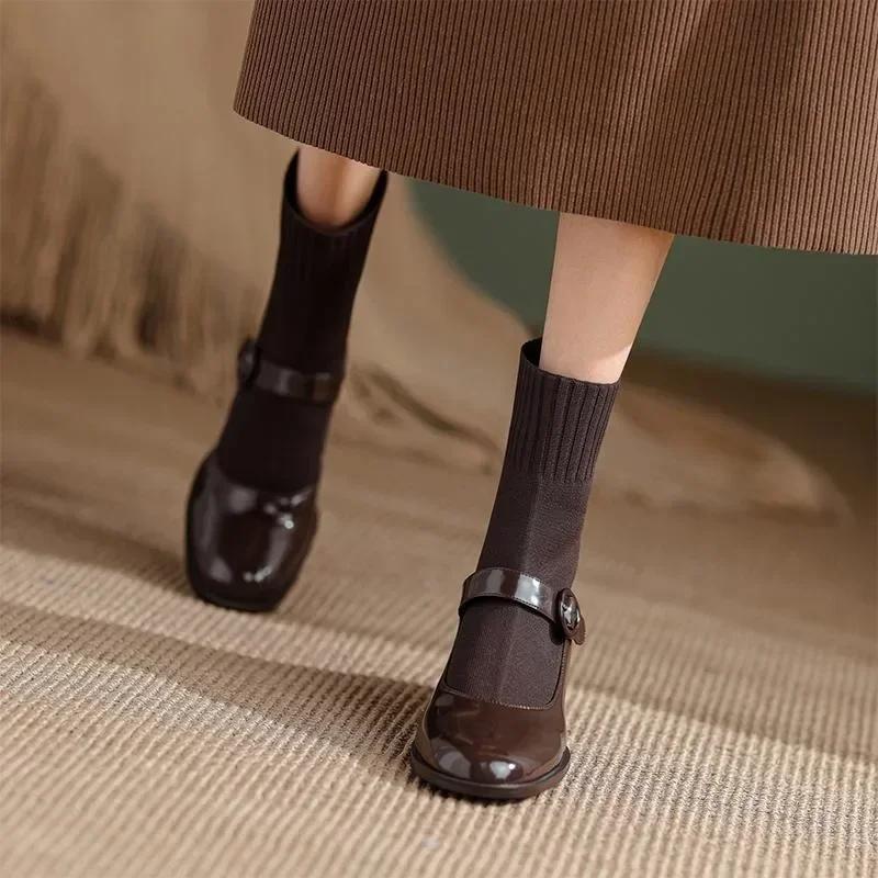 Fashion 2024 Women's Ankle Mary Janes Boots Elastic Boot Hot Sale New In Booties Trend High Quality On Offer Female Short Shoes