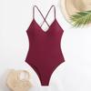 New One-piece Solid Color Swimsuit Bikini Sexy Backless Casual Vacation Swimsuit Women