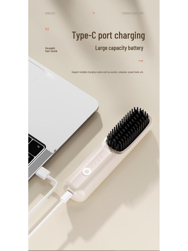 Rechargeable Wireless Ceramic Hair Straightener Comb - Fast Heating & Negative Ion Technology