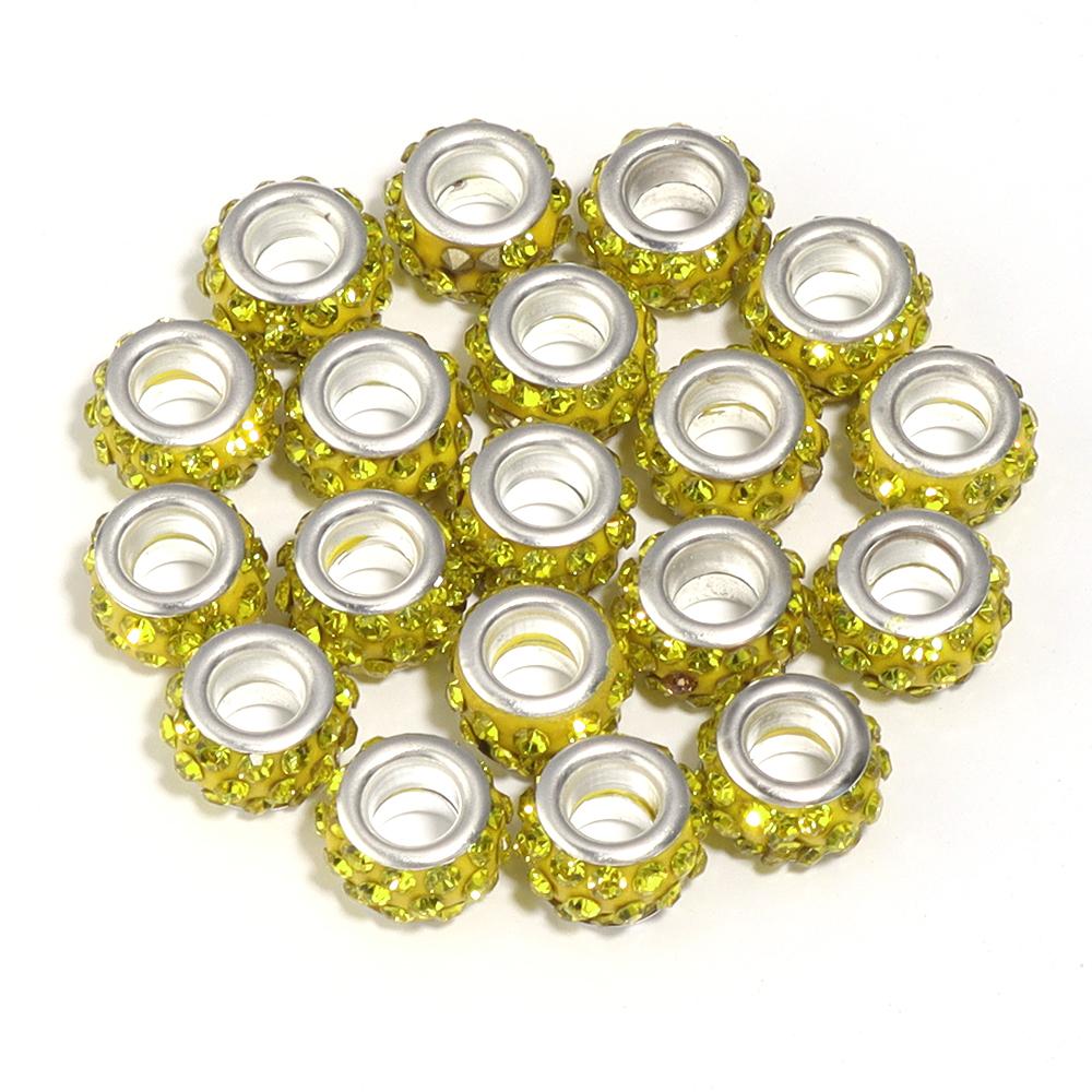 20pcs 11mm Rhinestone Polymer Clay Beads Round Big Hole Loose Spacer Beads For DIY Jewelry Making Bracelets Necklace Accessories