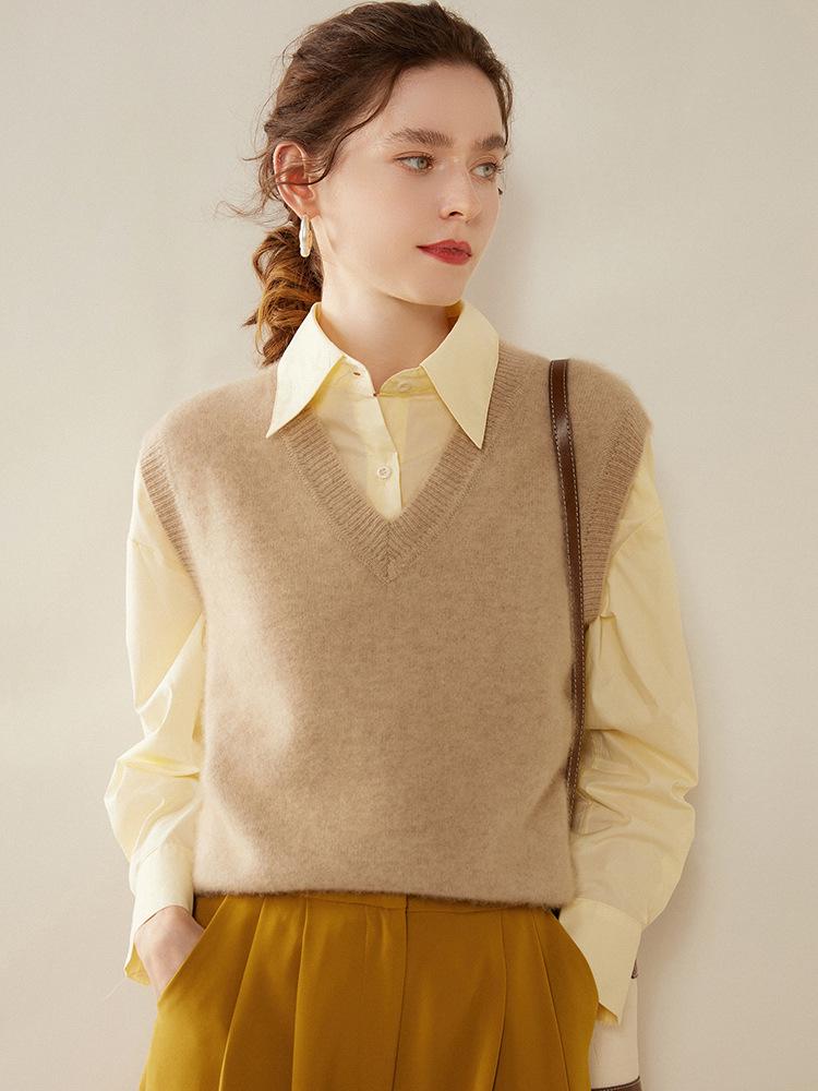 Women's Cashmere V-Neck Sleeveless Vest & Shawl Knit Sweater - Autumn/Winter Collection