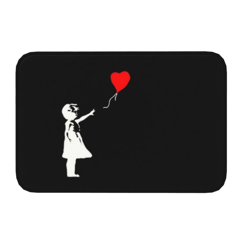 Banksy Ballonmädchen Haustür Boden Eingangsteppich Innen Küche Badezimmer Fußmatte Balkon Teppich Teppich Toilette Wohnzimmer Fußmatte 40cmx60cm white