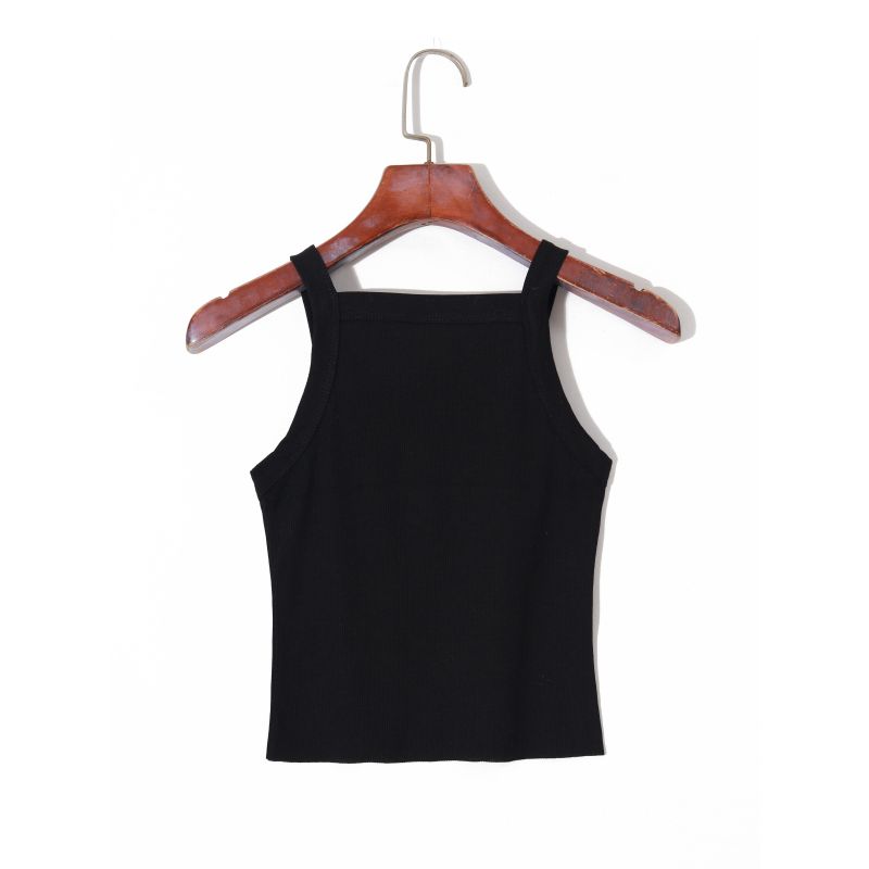 2025 Summer Women's Clothing K-style Minimalist Pure Color Elegance Square Collar Pullover Sleeveless Silm Stretch Plaid Short Vest