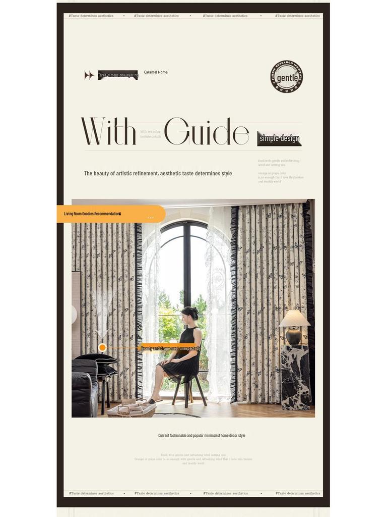 Blackout Lace Curtains with Warm Girly Digital Prints for Living Room and Bedroom