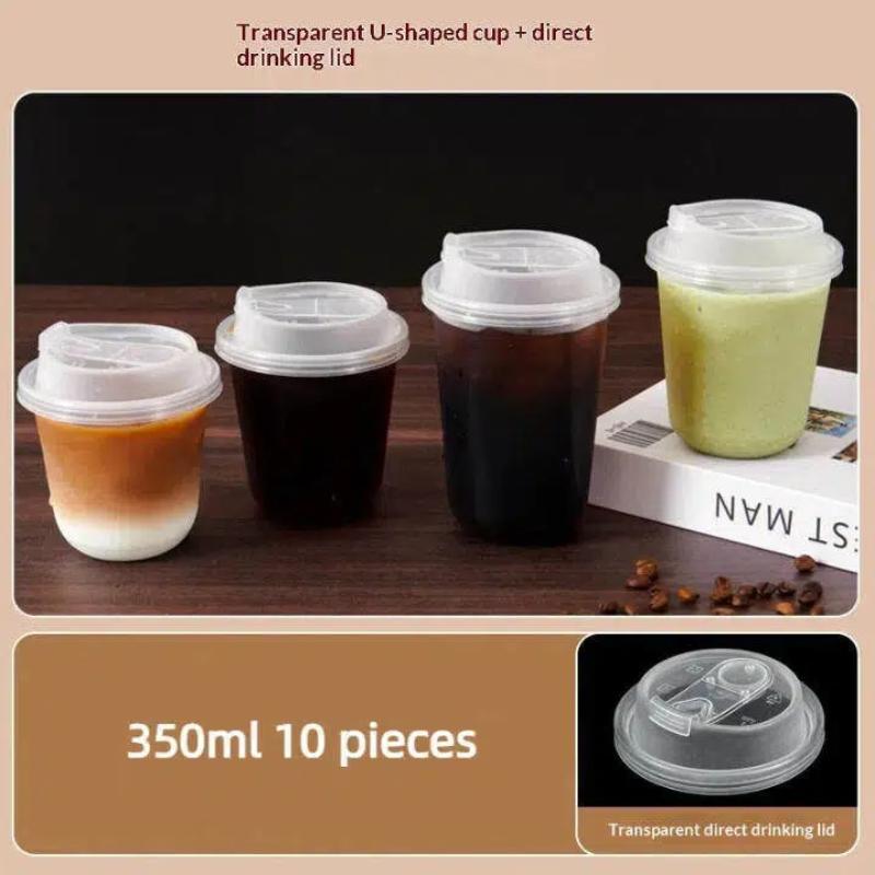10Pcs U-shaped Disposable Cups Transparent Coffee Cups With Lids For Hot Drink Milk Tea Takeaway Beverage Cups