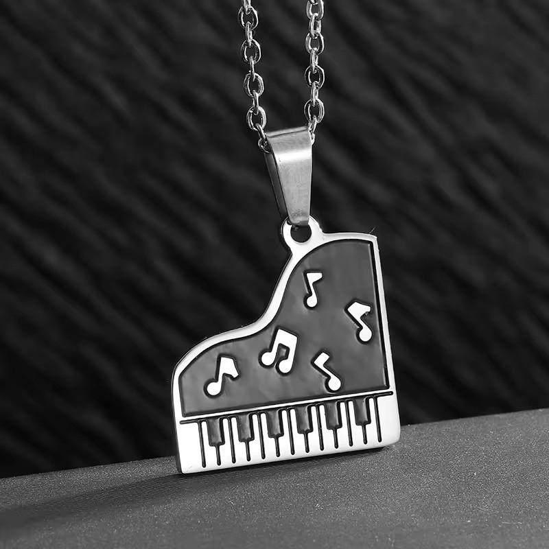 

Новая Музыка Клавишная Фортепиано для Мужчин Подвеска из Нержавеющей Стали с Черной Эмалью Ожерелье с Черным Маслом Ювелирные Изделия
