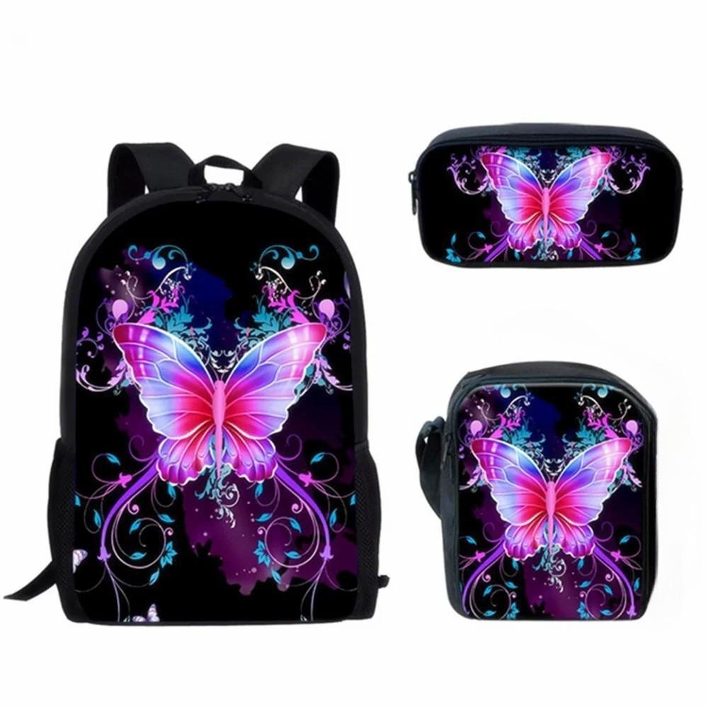 Set de Mochila Escolar con Diseño de Mariposas de Nailon Transpirable Para Estudiantes de Primaria
