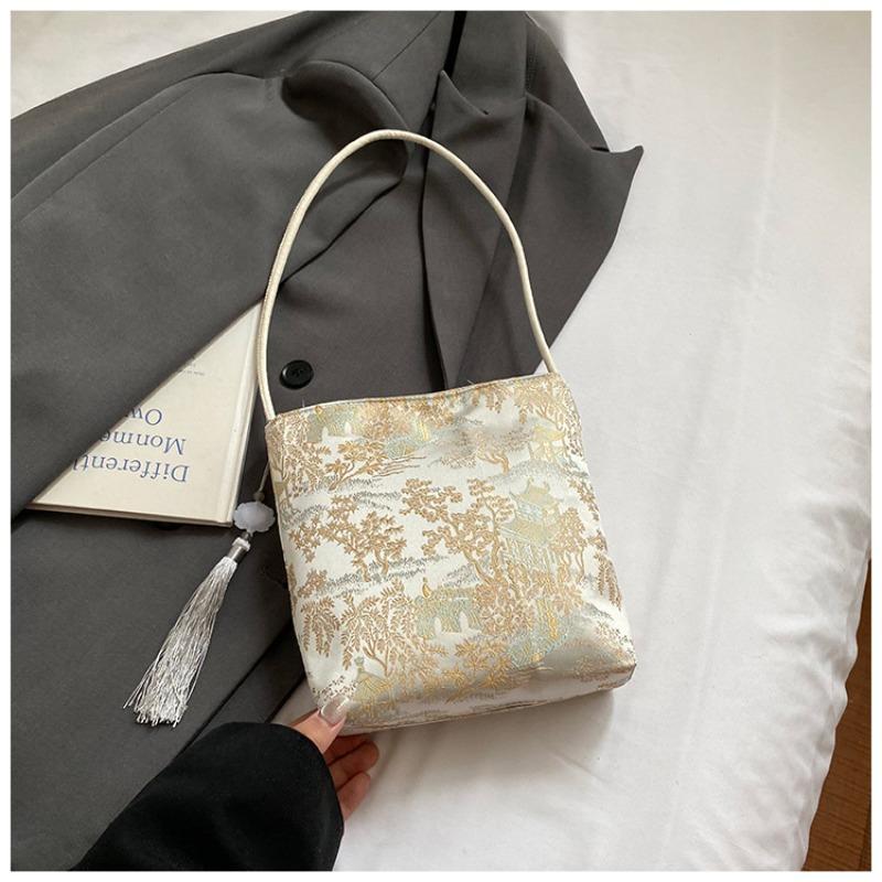 New Chinese Style Butterfly Embroidery Handbag Bag Women's New Trendy Fashion Niche Underarm Bag National Feng Shui Bucket Bag