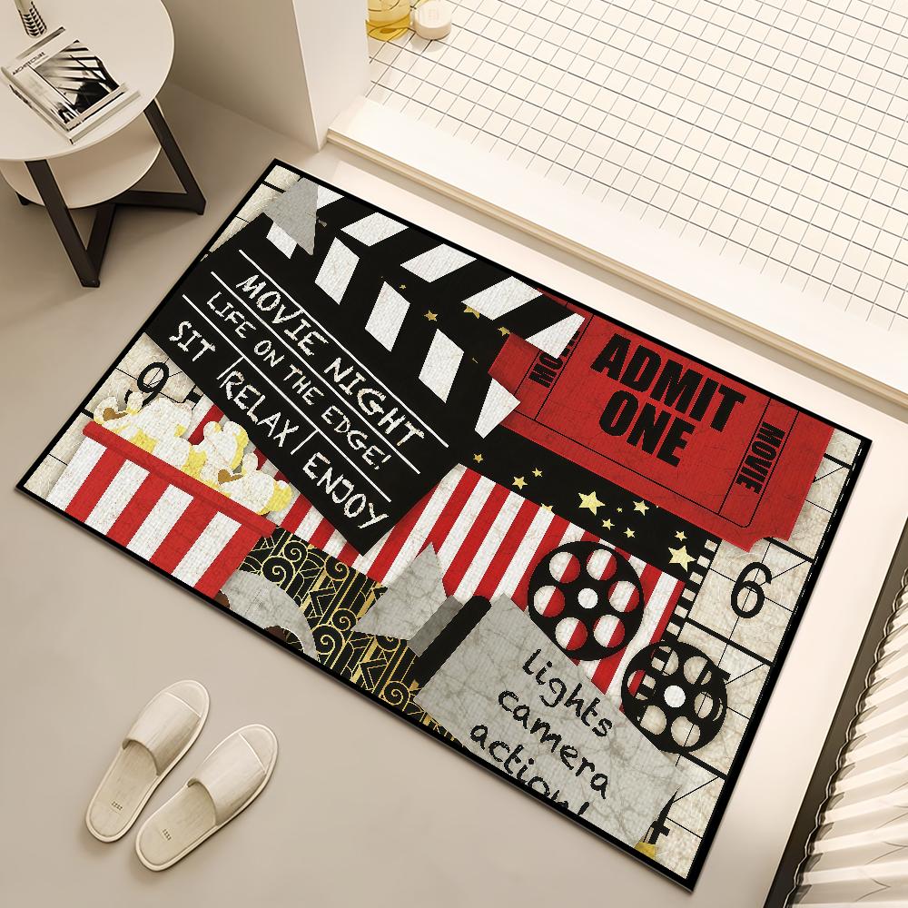 Retro Fashion Tickets Movie Night Time Anti-Slip Kitchen Bedroom Handmade Tufted Rug Carpet Living Room Entrance Decoration