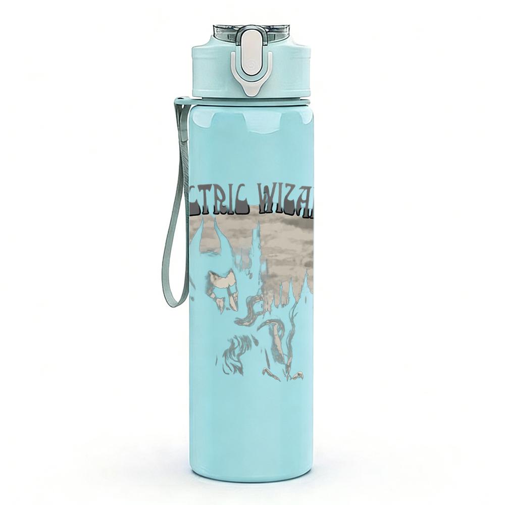 1PC Faint band crowd sketch print 750ml colorful plastic sports water bottle leakproof pop up lid with straw for outdoor work home use