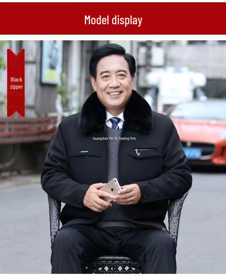 Men's Thick Velvet-Lined Winter Coat for Middle-Aged and Elderly